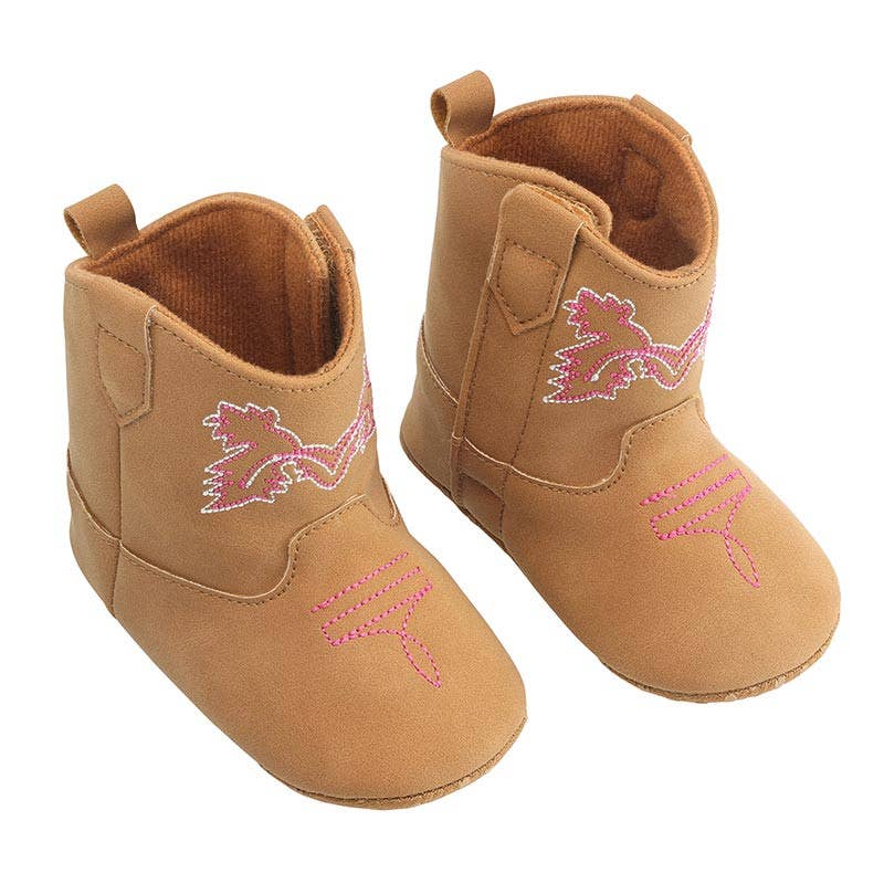 Cowboy Boots - Tan + Pink Stitching