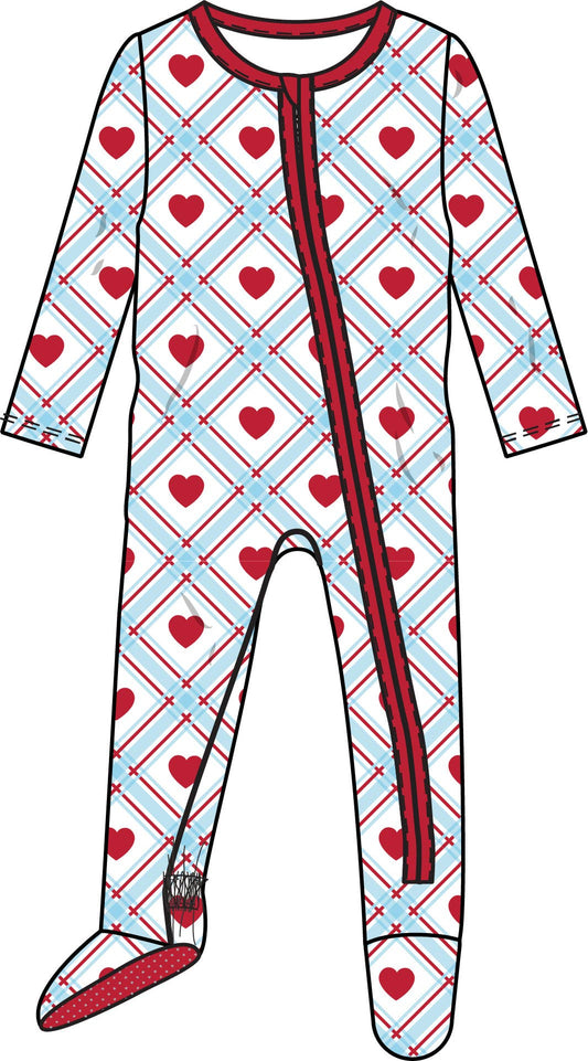 SoftSnooze™ Baby Cotton Modal Blue Sweetheart Plaid Footed One Piece Pajama