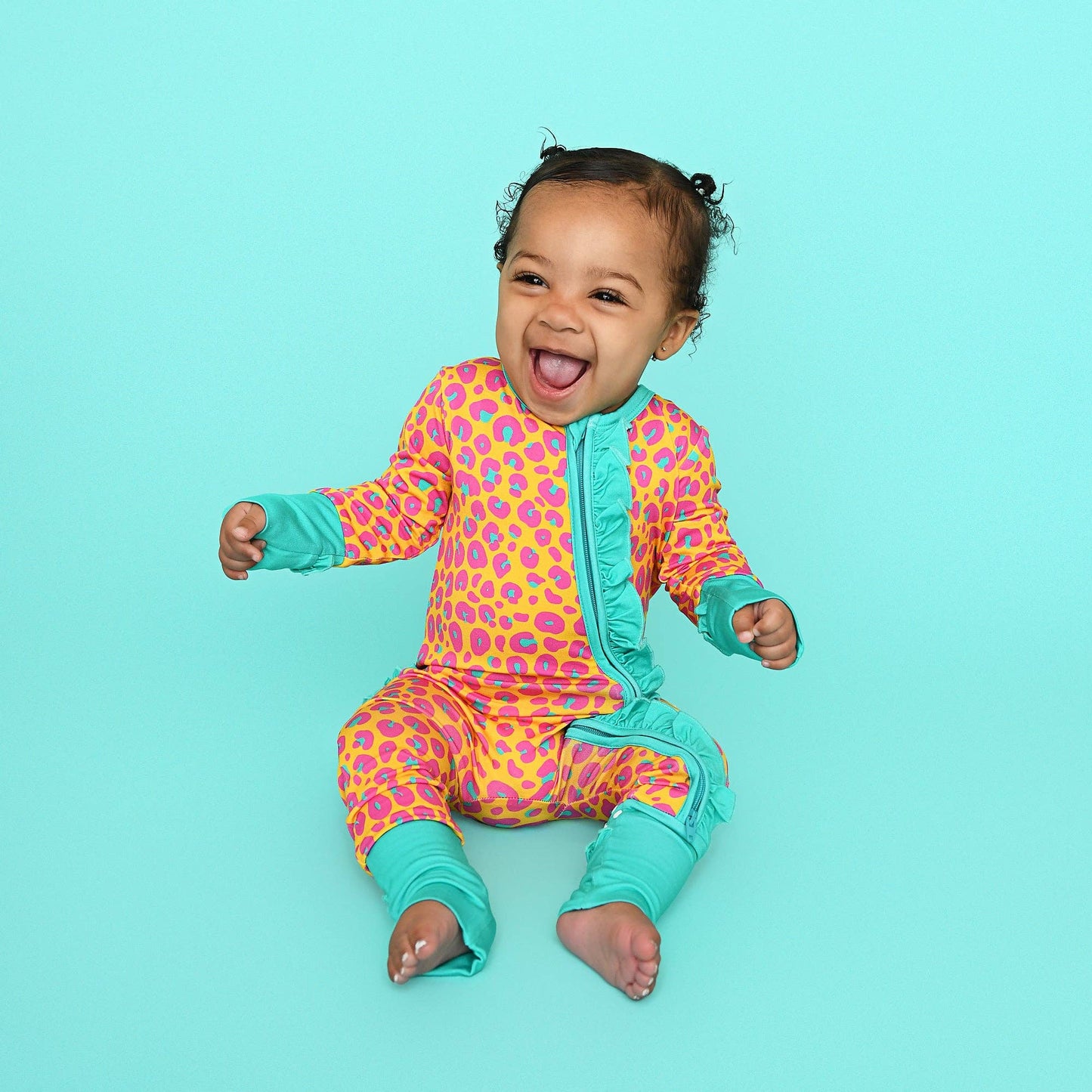 Kelly Leopard RUFFLE ZIP Bamboo One Piece Baby Outfit