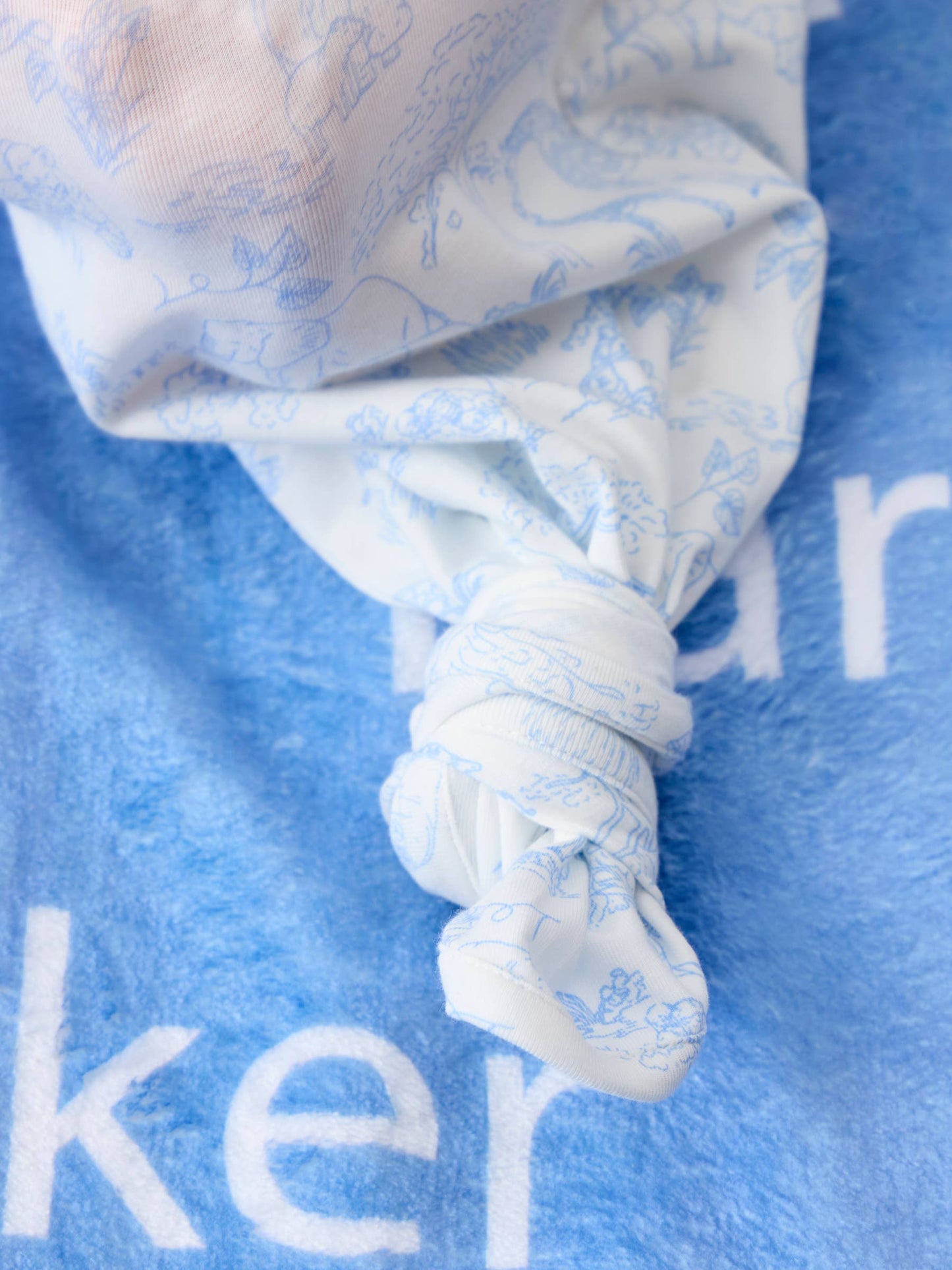 SoftSnooze™ Baby Cotton Modal Periwinkle Blue Safari Toile Knotted Sleep Gown & Hat Set