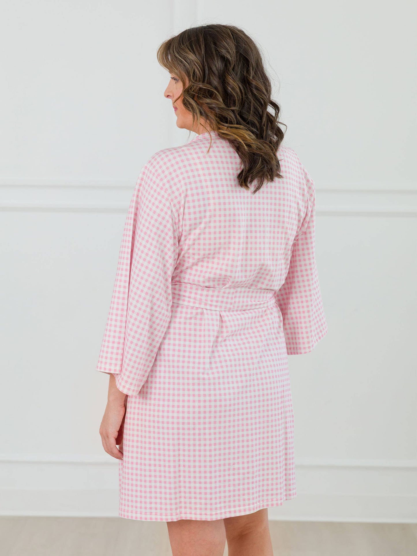 SoftSnooze™ Women's Cotton Modal Pink Gingham Mommy & Me Maternity Robe