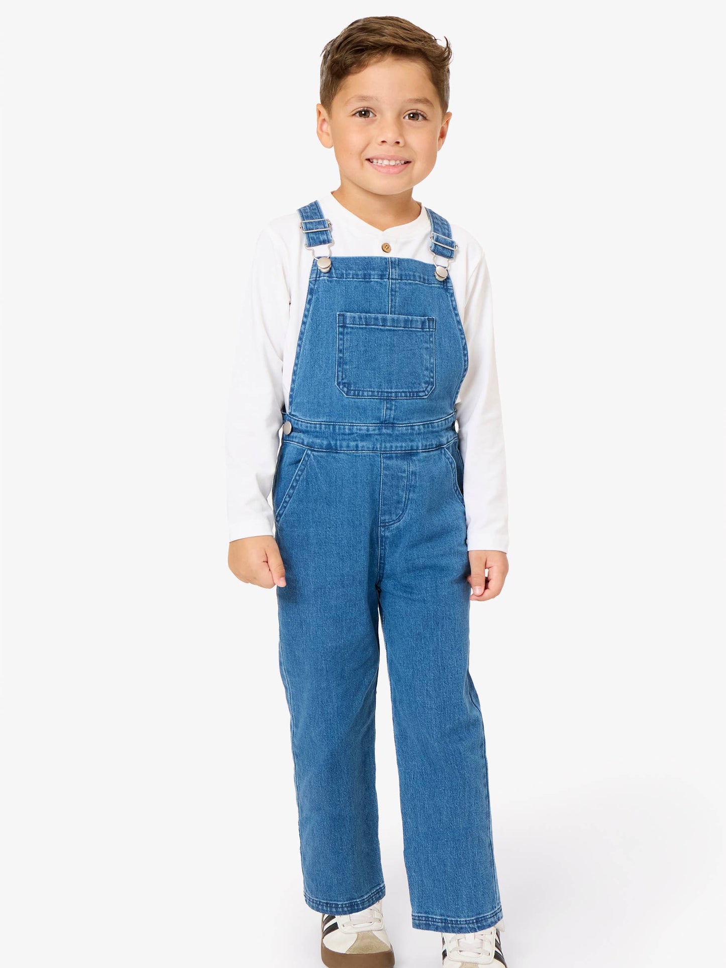 Boys Medium Wash Stretch Denim Overalls