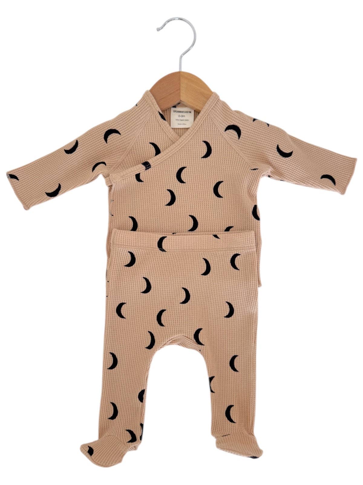 Organic Waffle Kimono & Pant Set, Tan/Black Moon