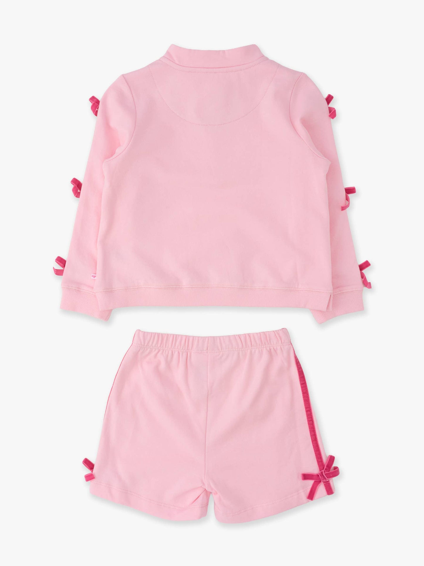 Girls Pink Fleece Bow Quarter Zip & Shorts Set