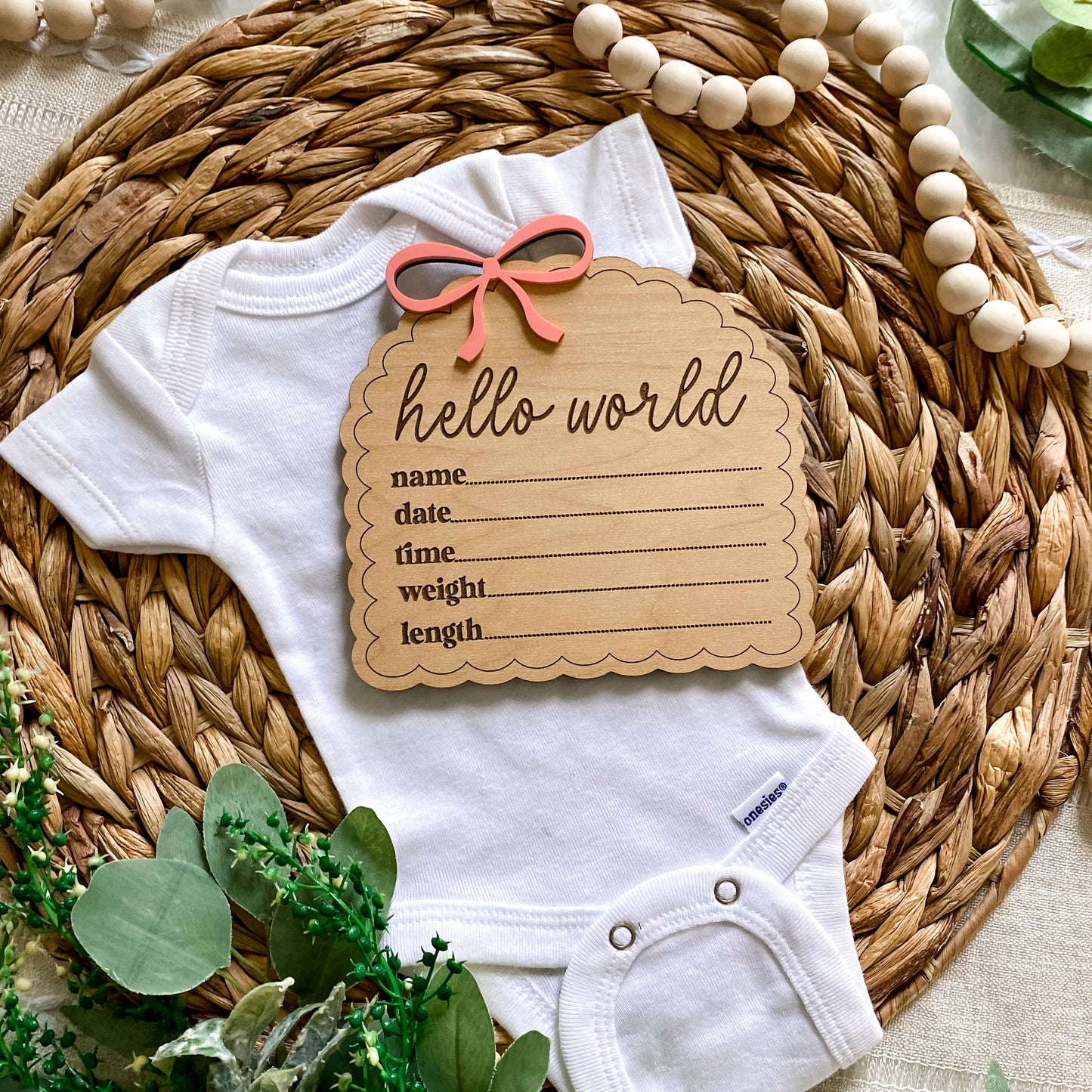 Hello World Birth Stat sign dainty bow