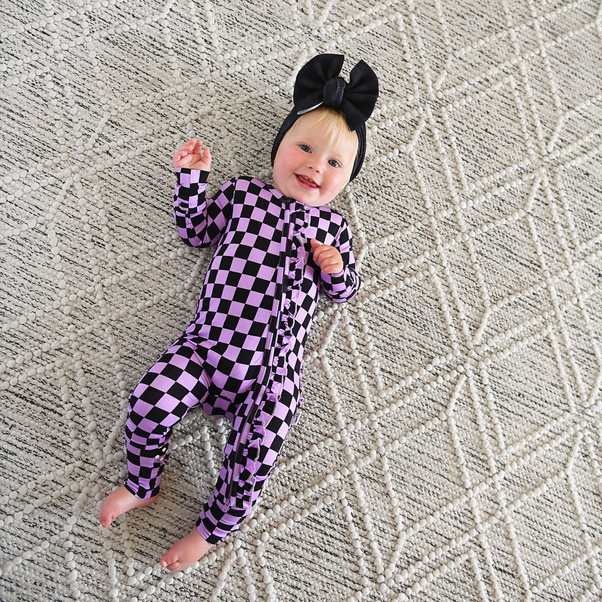 Hadley RUFFLE ZIP Bamboo Halloween Checks Baby Outfit