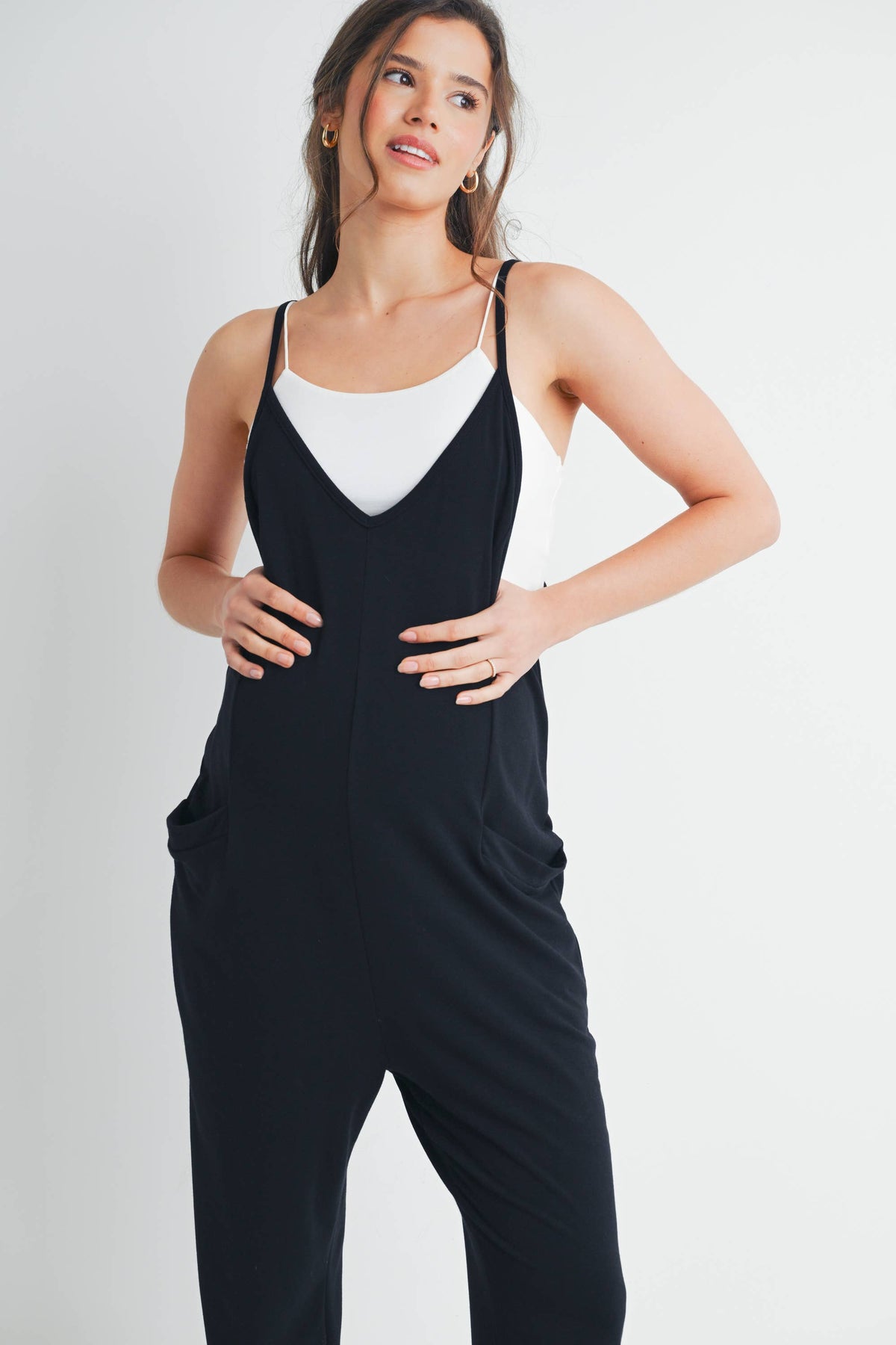 V-Neck Sleeveless Maternity Jogger Jumpsuit