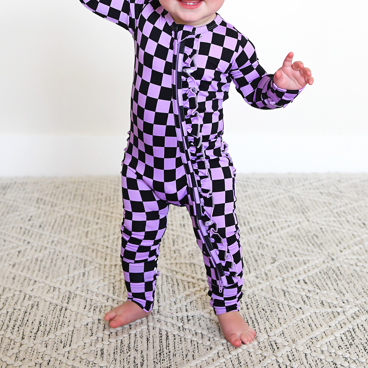 Hadley RUFFLE ZIP Bamboo Halloween Checks Baby Outfit