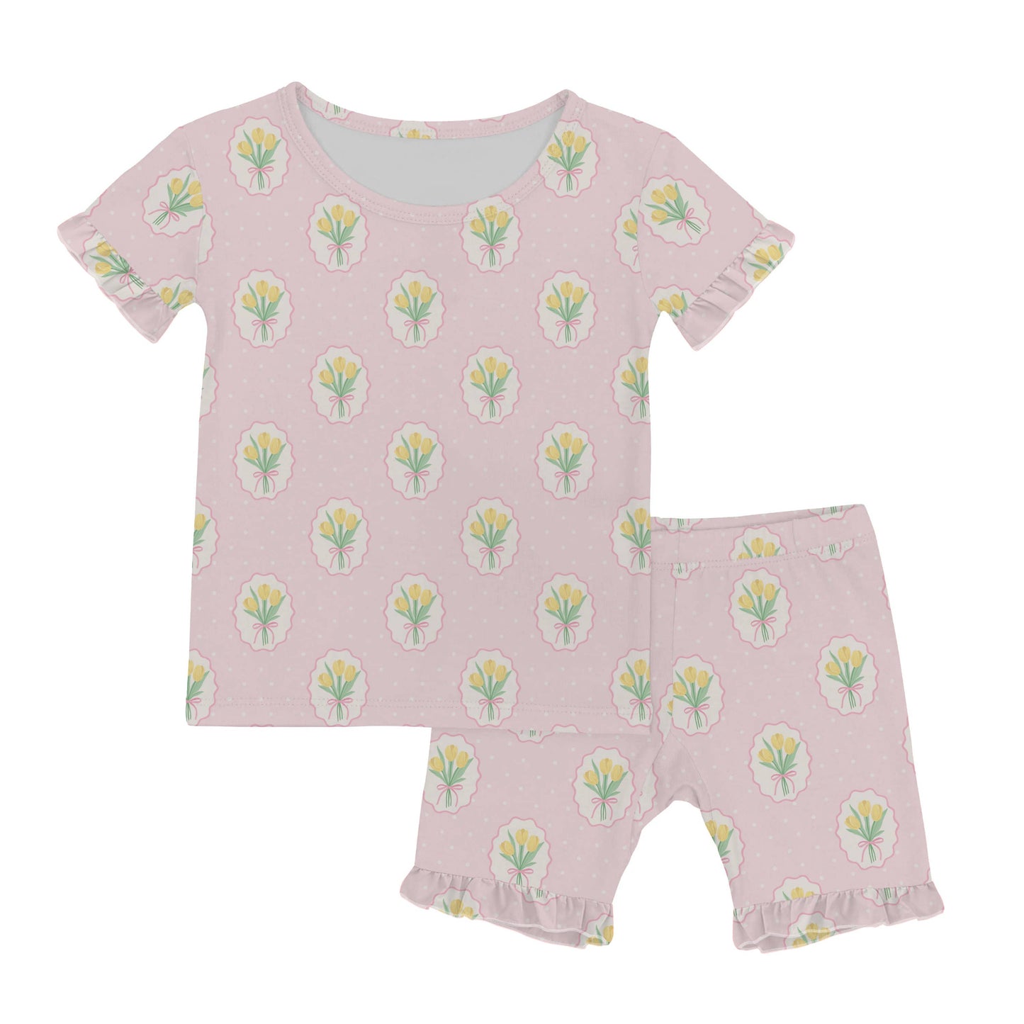 Fancy Tulips (Cottage Pink) SS 2pc PJs with Ruffles