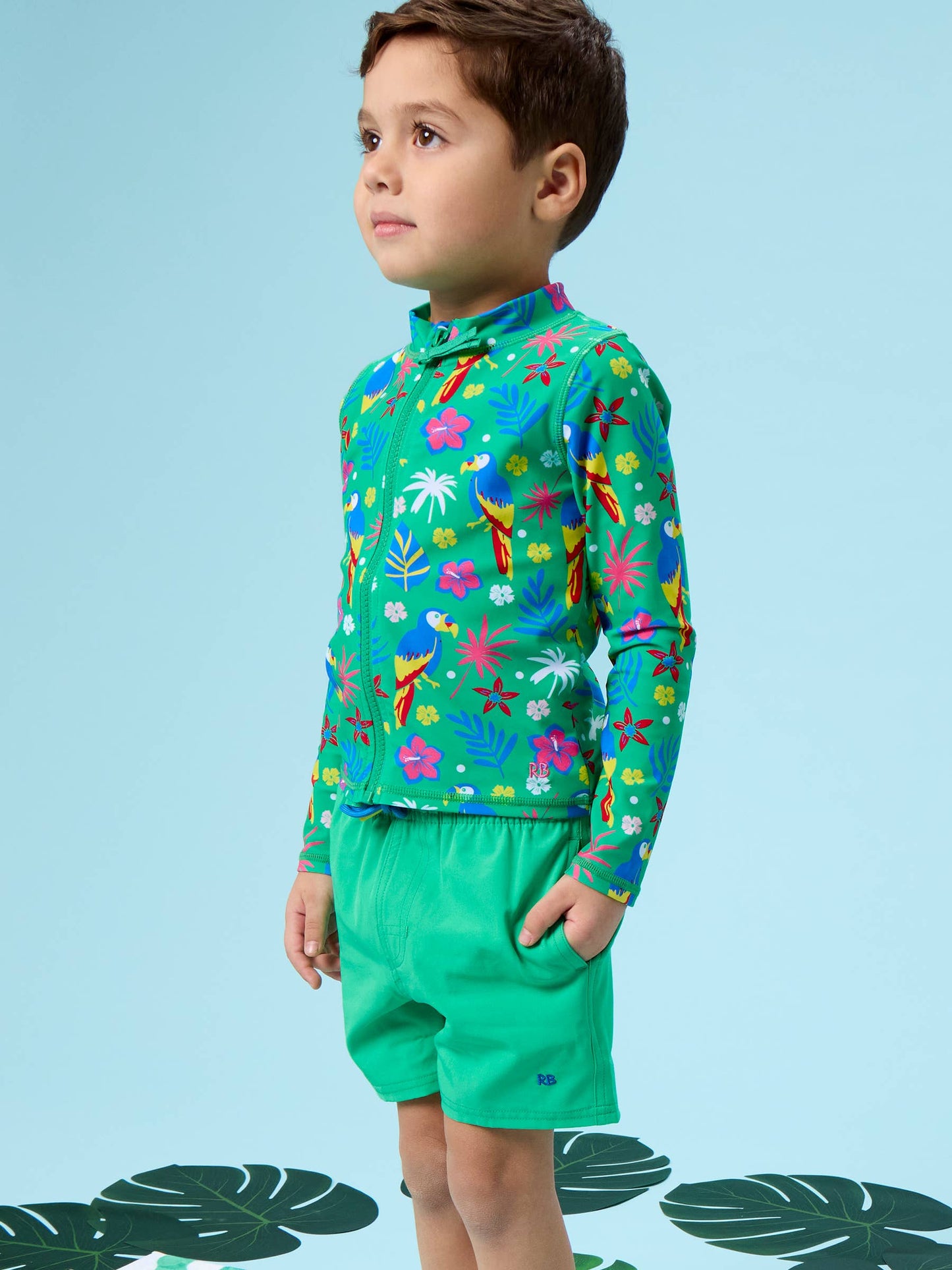 Boys Bright Green Performance Hybrid Swim Trunks