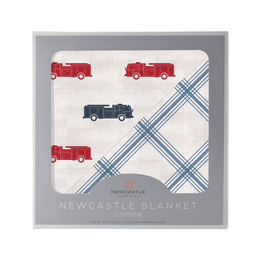Blue and Red Fire Trucks and Buffalo Check Plaid Newcastle B