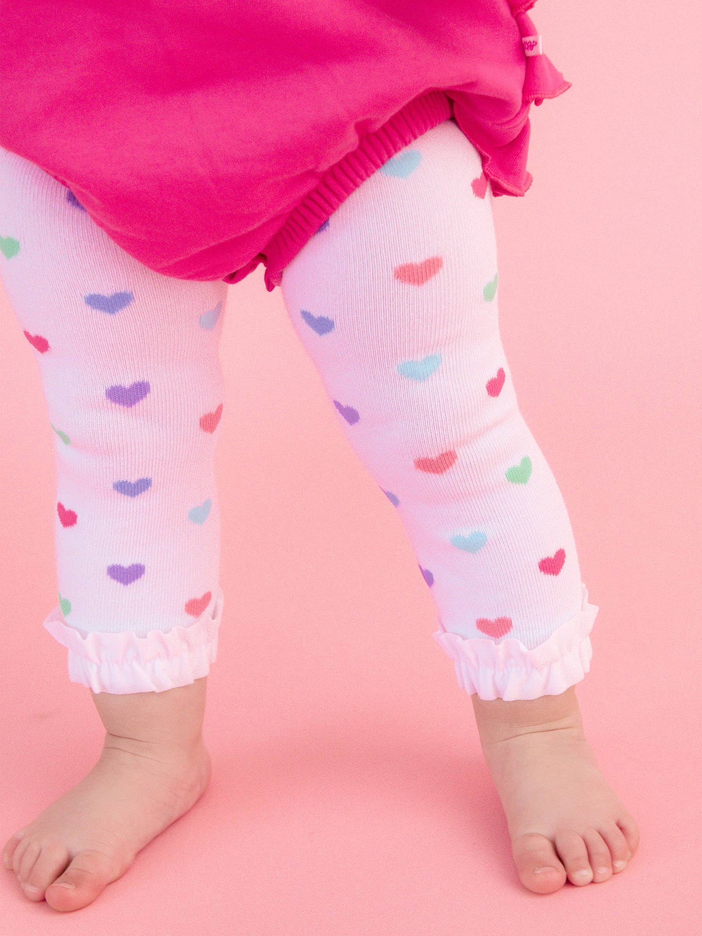 Girls Rainbow Colorful Hearts Patterned Footless Ruffle Tights