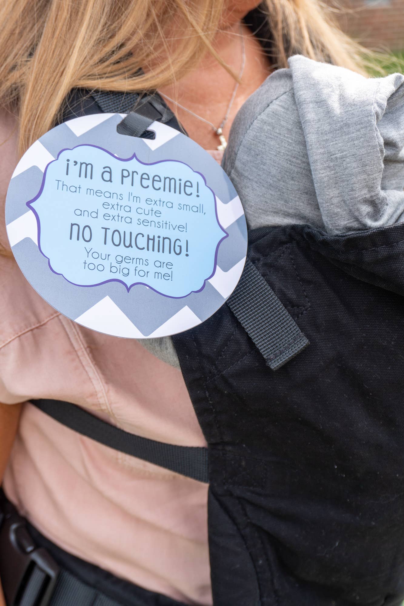 Blue Preemie No Touching and Stroller Tag