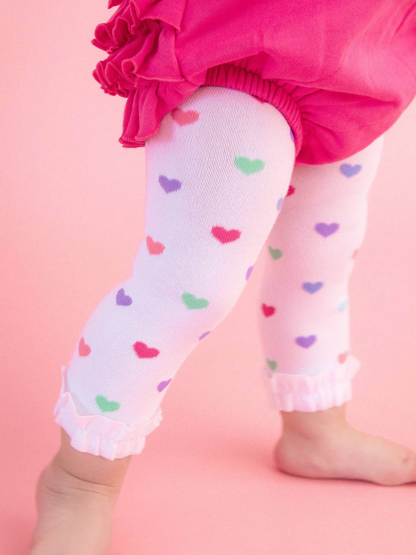 Girls Rainbow Colorful Hearts Patterned Footless Ruffle Tights