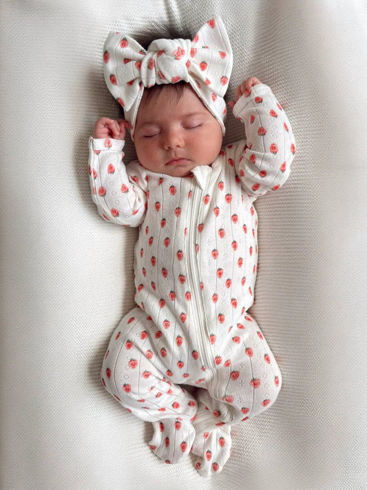 White Strawberry / Organic Pointelle 2-Way Zip Footie
