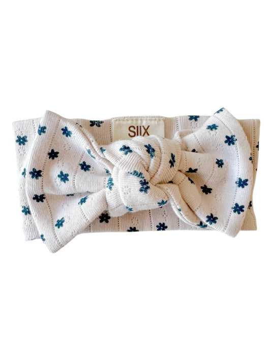 Blue Flower / Organic Pointelle Bow