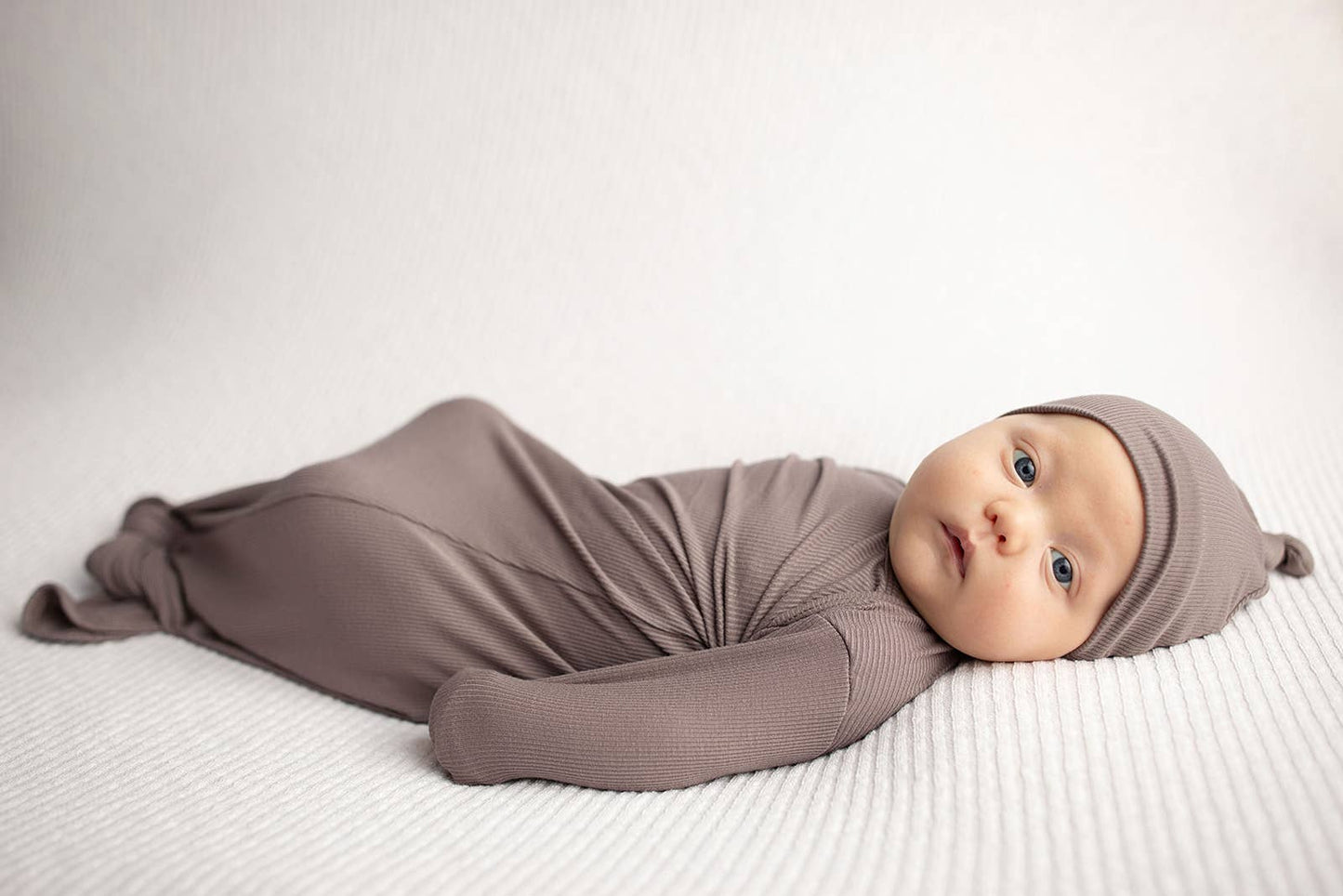 Cocoa Brown Ribbed Knotted Newborn Baby Gown sleepwear