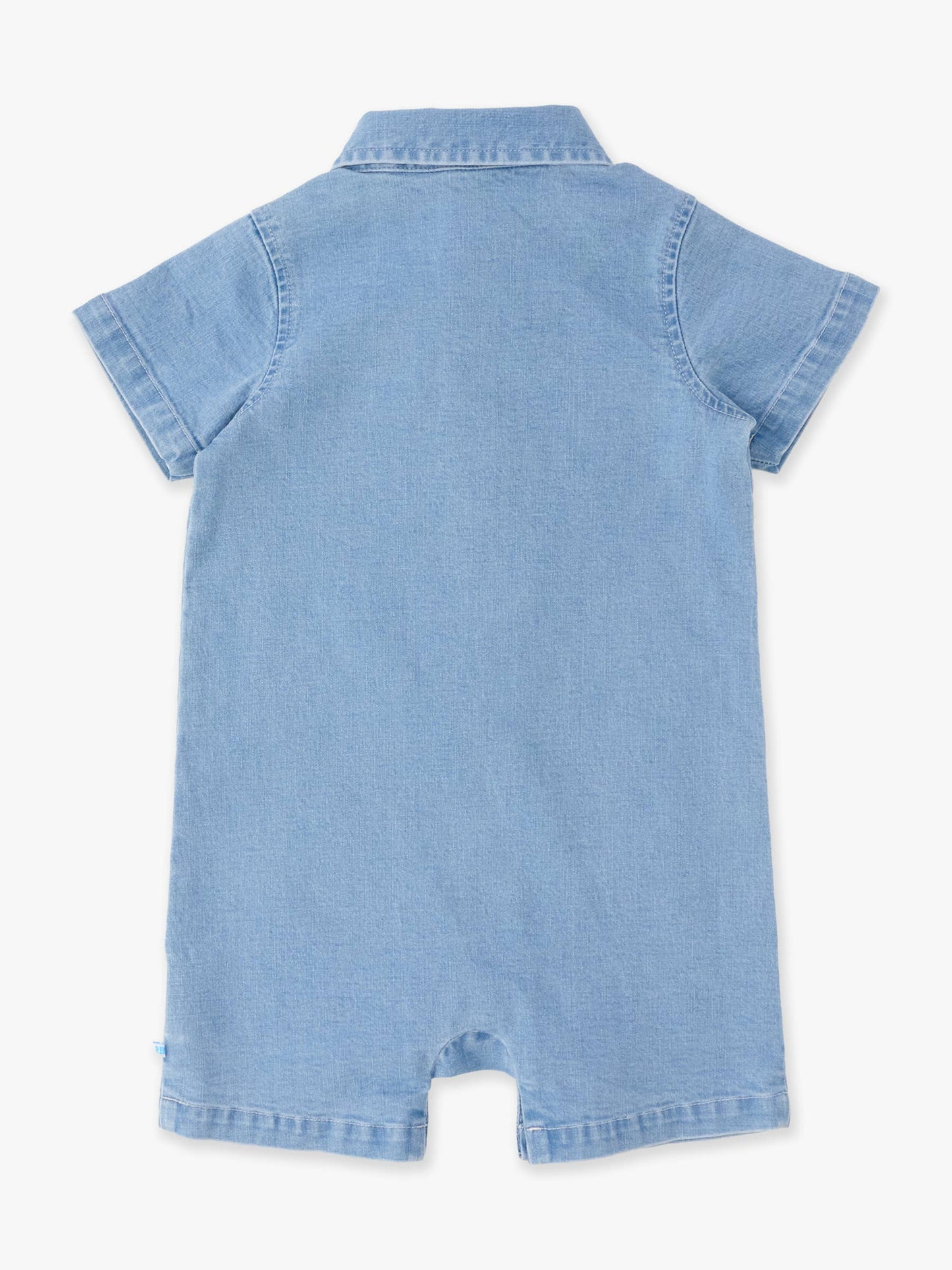 Baby Boys Light Wash Stretch Denim Short Sleeve Button-up Romper
