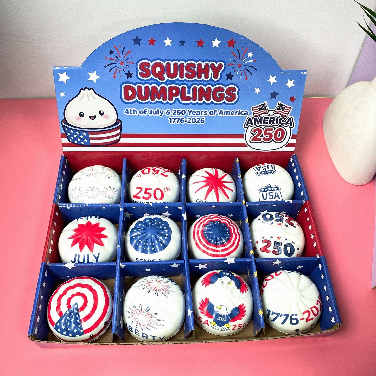 America 250 USA 250 Squishy Dumpling Fidget Toy box-12unit