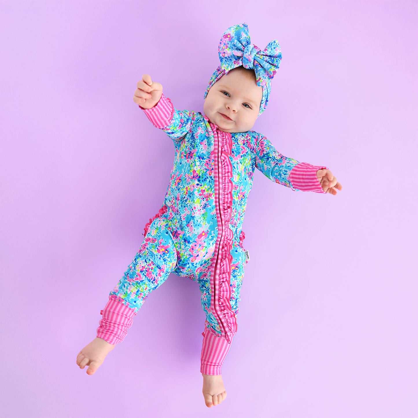 Ella RUFFLE ZIP Bamboo One Piece Floral Baby Outfit