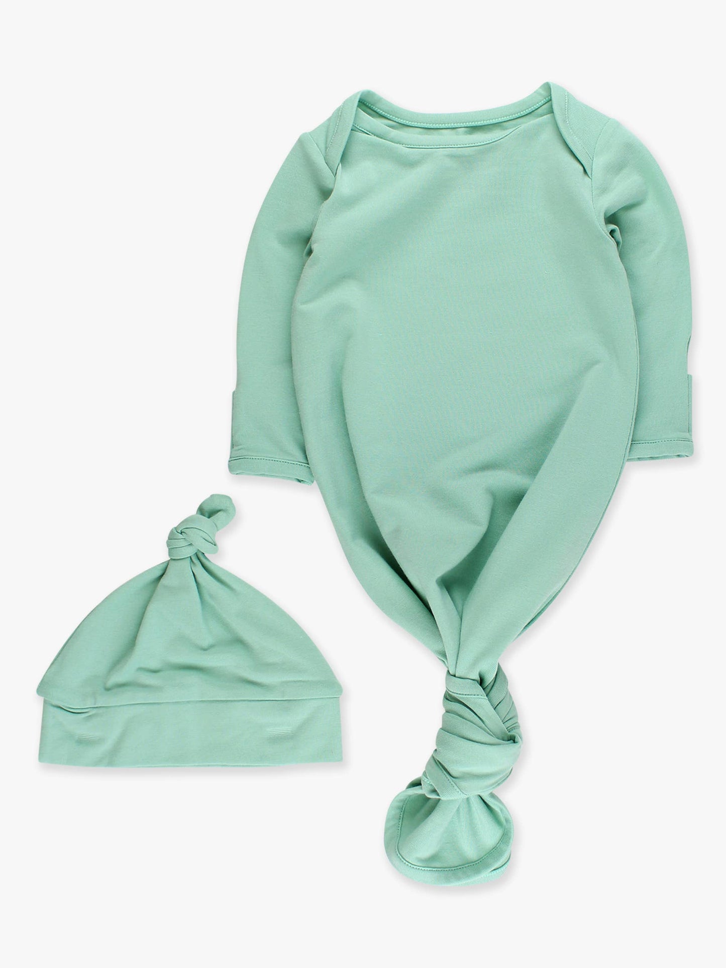 SoftSnooze™ Baby Cotton Modal Sage Knotted Sleep Gown & Hat Set