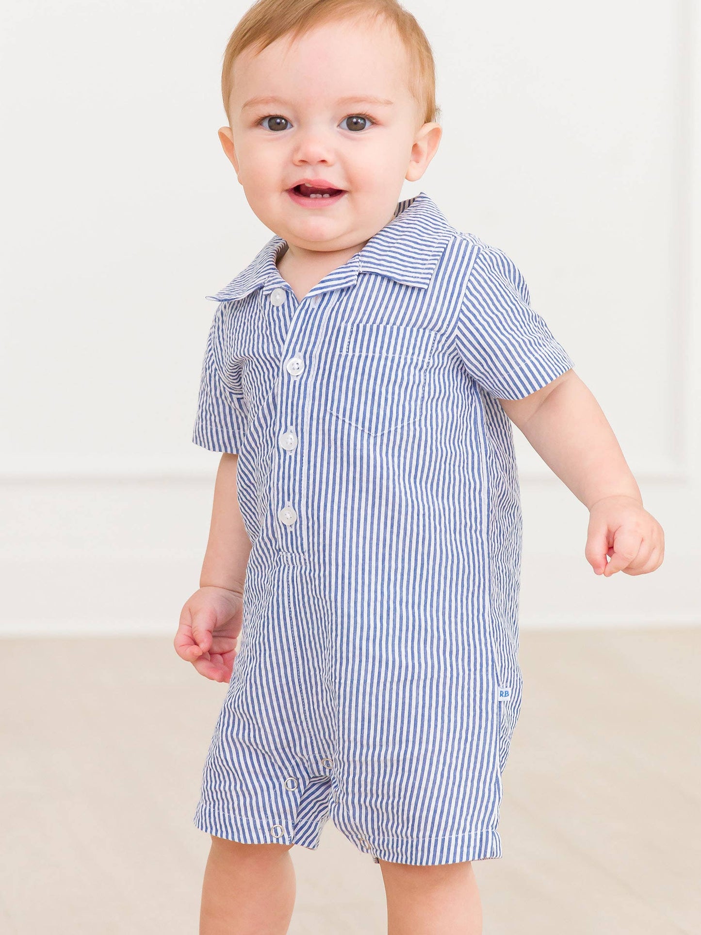 Baby Boys Blue Seersucker Button-Up Romper