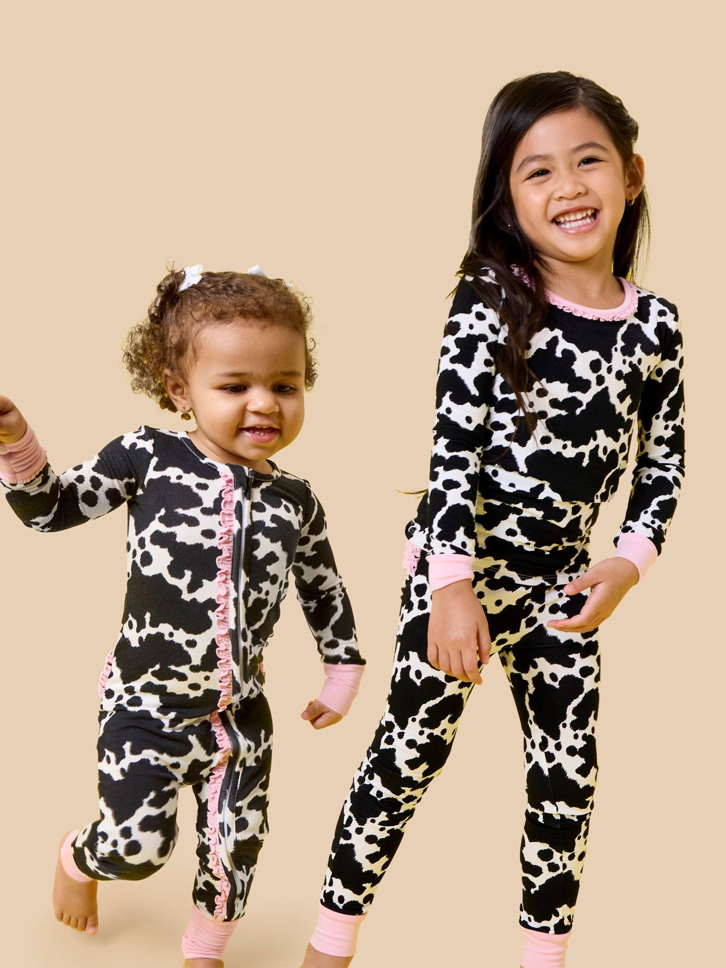 SoftSnooze™ Baby Girls Bamboo Viscose Moo Crew Convertible Ruffle One Piece Footie Pajama