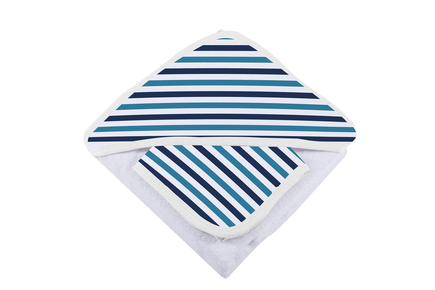 Blue and White Stripe Hooded Towel and Washcloth Set