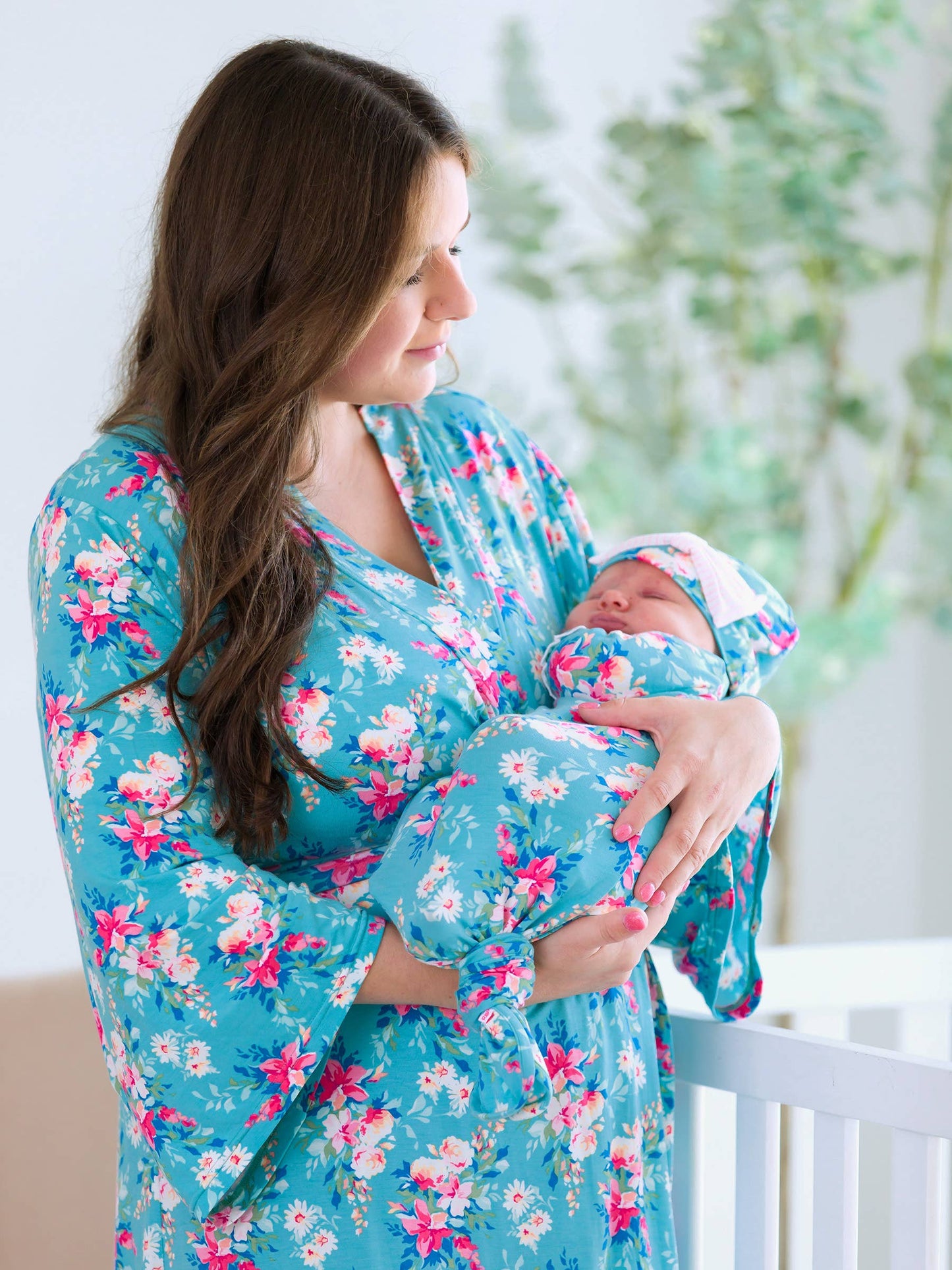 SoftSnooze™ Baby Girls Bamboo Viscose Fancy Me Floral Ruffle Knotted Sleep Gown & Bow Hat Set