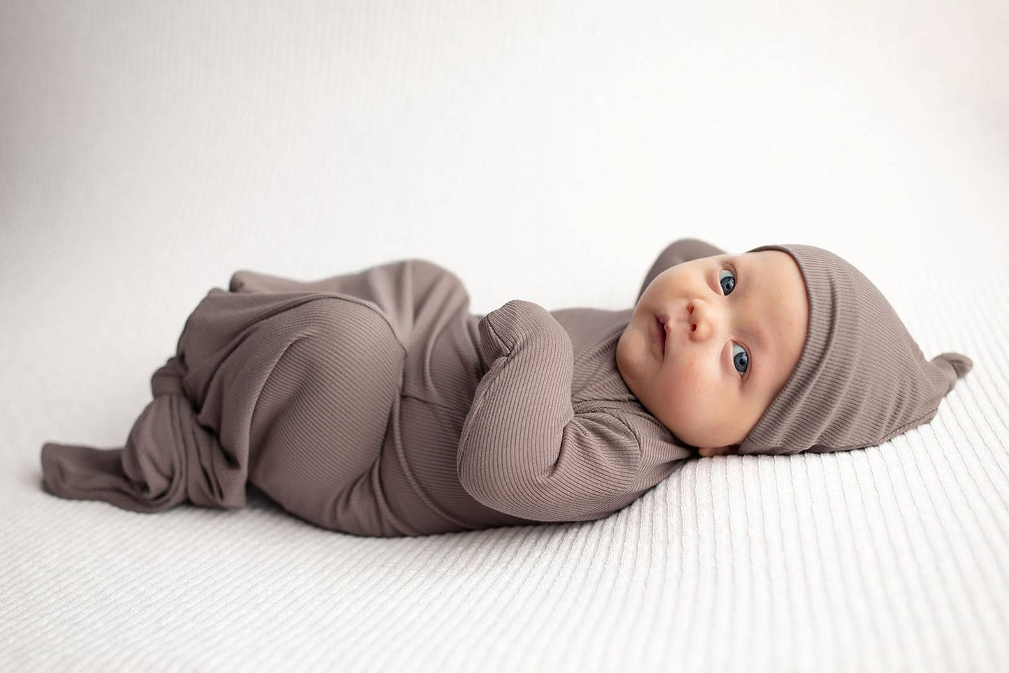 Cocoa Brown Ribbed Knotted Newborn Baby Gown sleepwear