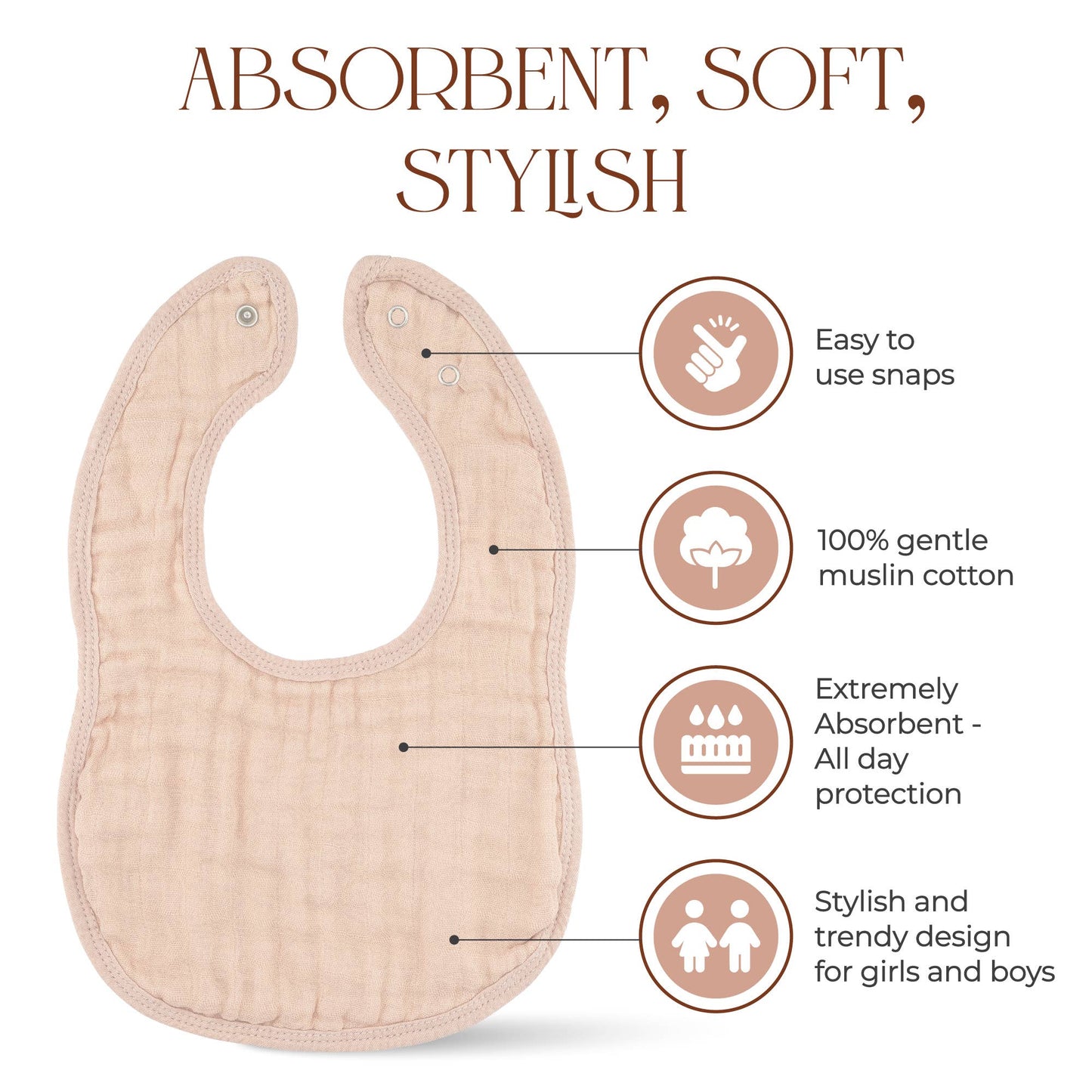 Muslin Cotton Baby Bibs Adjustable Size by Comfy Cubs