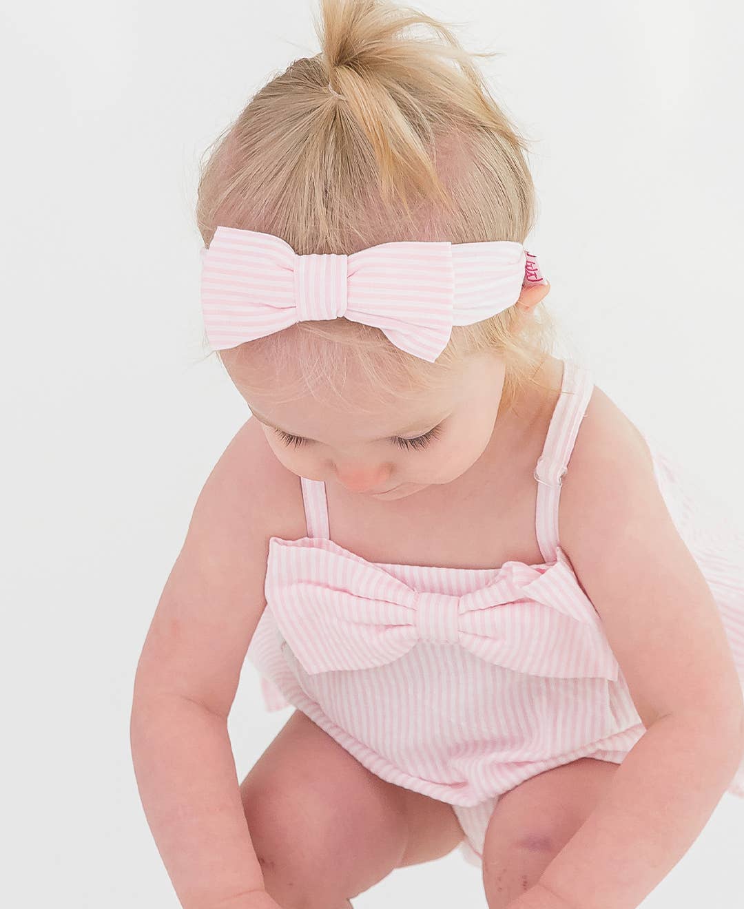 Girls Pink Seersucker Woven Headband