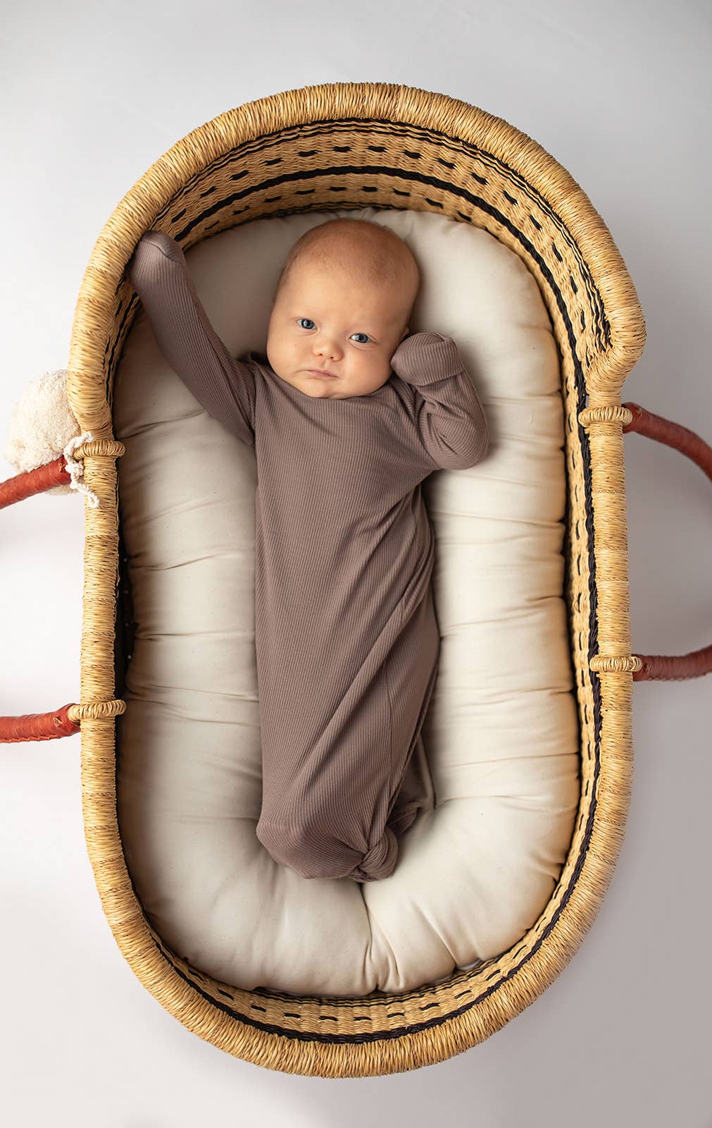 Cocoa Brown Ribbed Knotted Newborn Baby Gown sleepwear