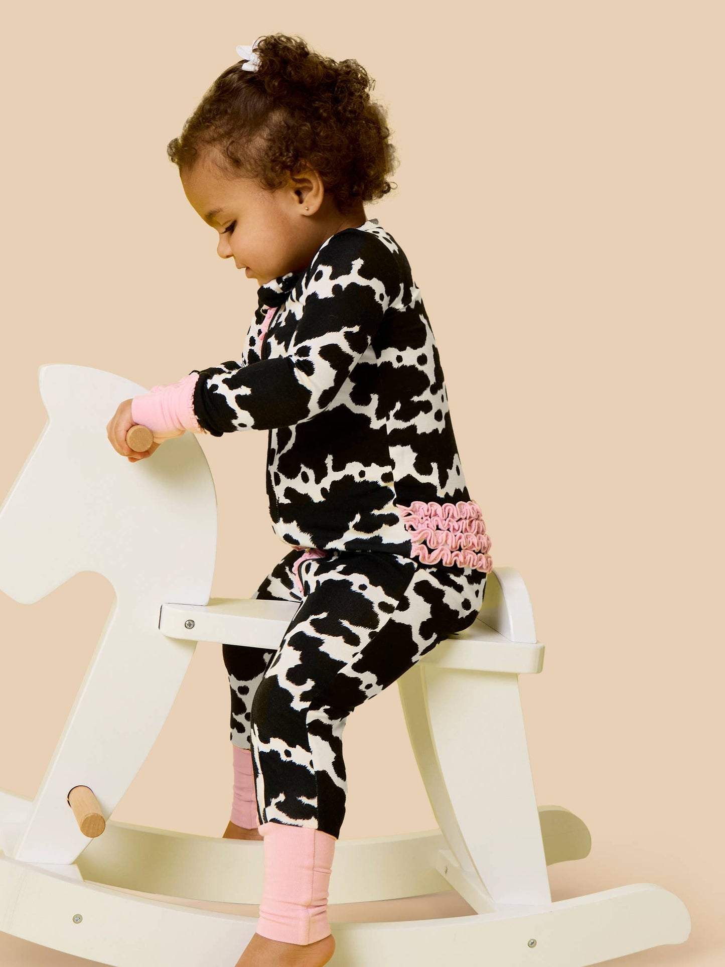 SoftSnooze™ Baby Girls Bamboo Viscose Moo Crew Convertible Ruffle One Piece Footie Pajama