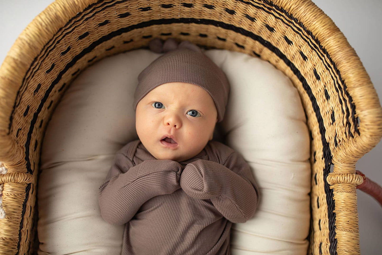 Cocoa Brown Ribbed Knotted Newborn Baby Gown sleepwear