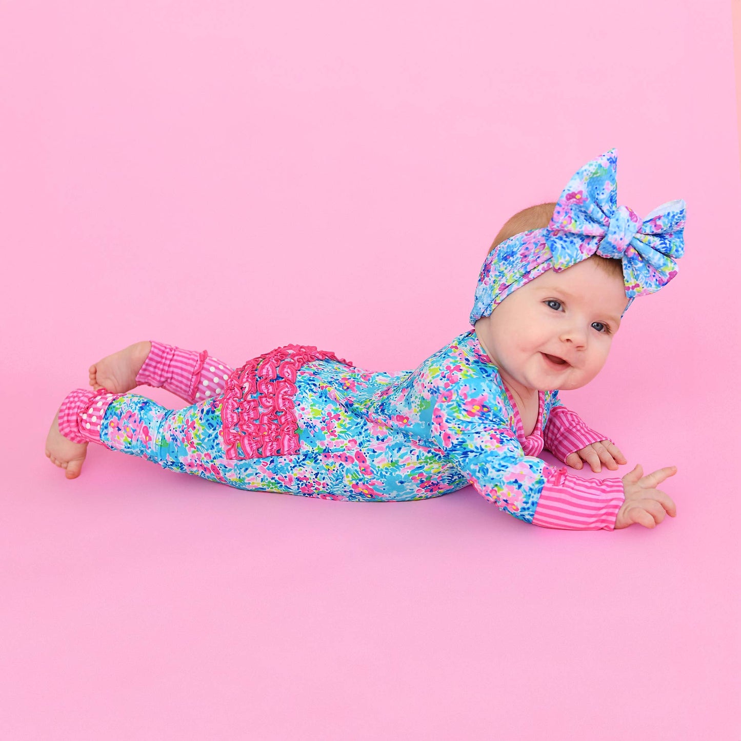 Ella RUFFLE ZIP Bamboo One Piece Floral Baby Outfit