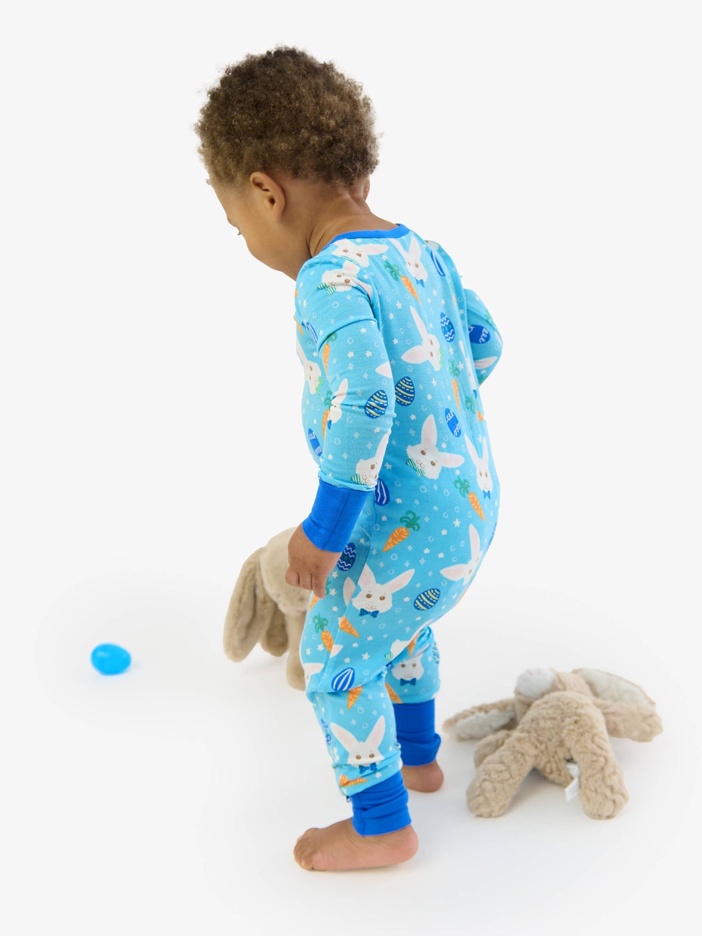 SoftSnooze™ Baby Bamboo Viscose Blue Bow Tie Bunnies Convertible One Piece Footie Pajama