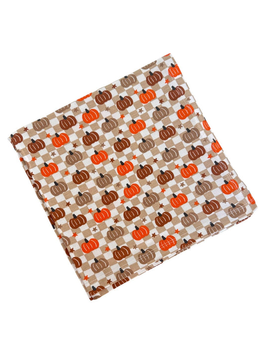 Stretch Swaddle Blanket, Pumpkin Checkerboard