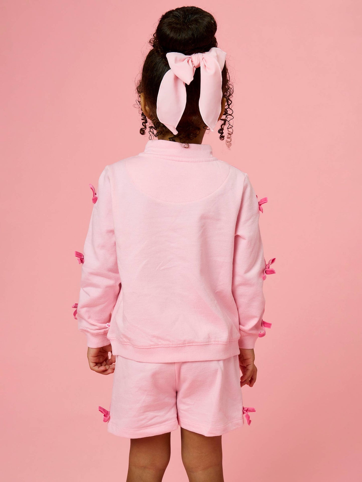 Girls Pink Fleece Bow Quarter Zip & Shorts Set