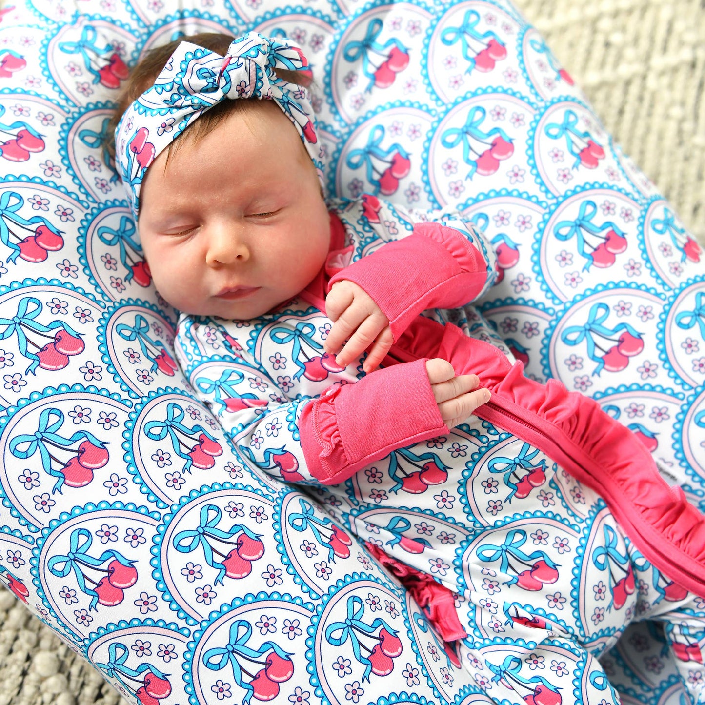 Cherry RUFFLE ZIP Bamboo One Piece Cherry Baby Outfit