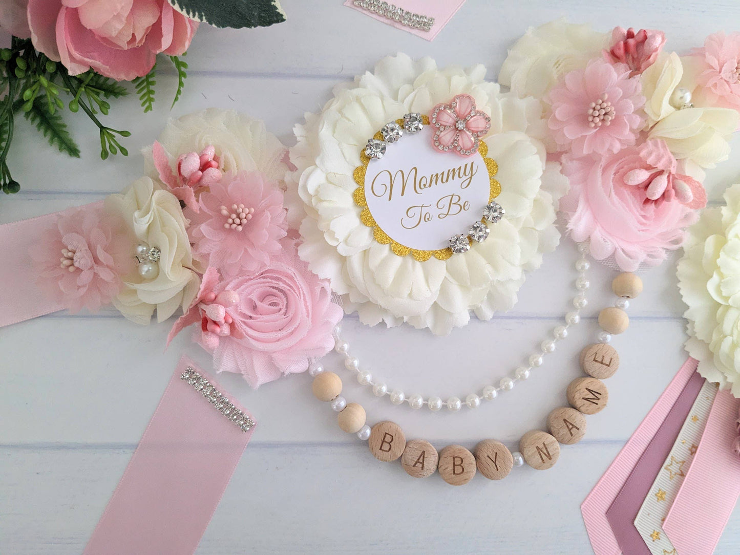 Blush Pink Baby Girl Shower Mom To Be Sash Belt