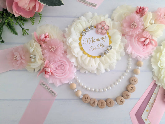 Blush Pink Baby Girl Shower Mom To Be Sash Belt