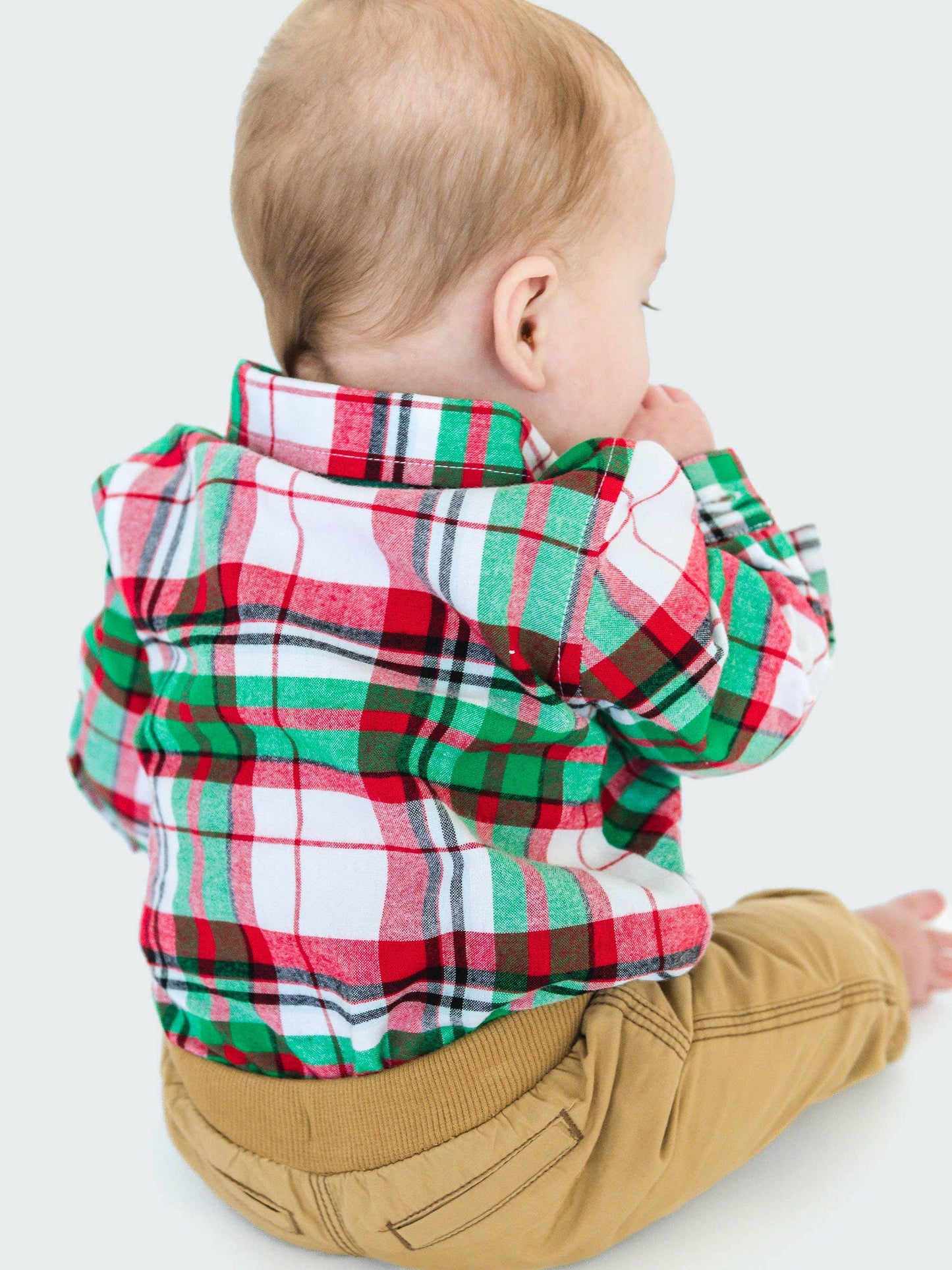 Baby Boys Dashing Dreams Plaid Long Sleeve Button Down Bodysuit