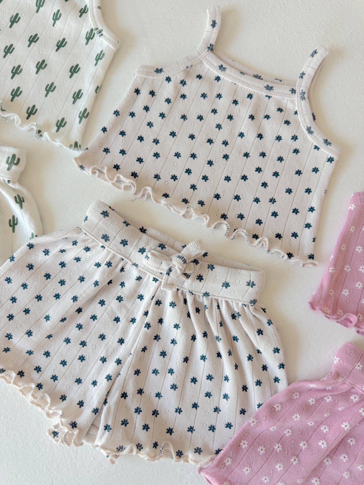 Blue Flower / Organic Pointelle Summer Set