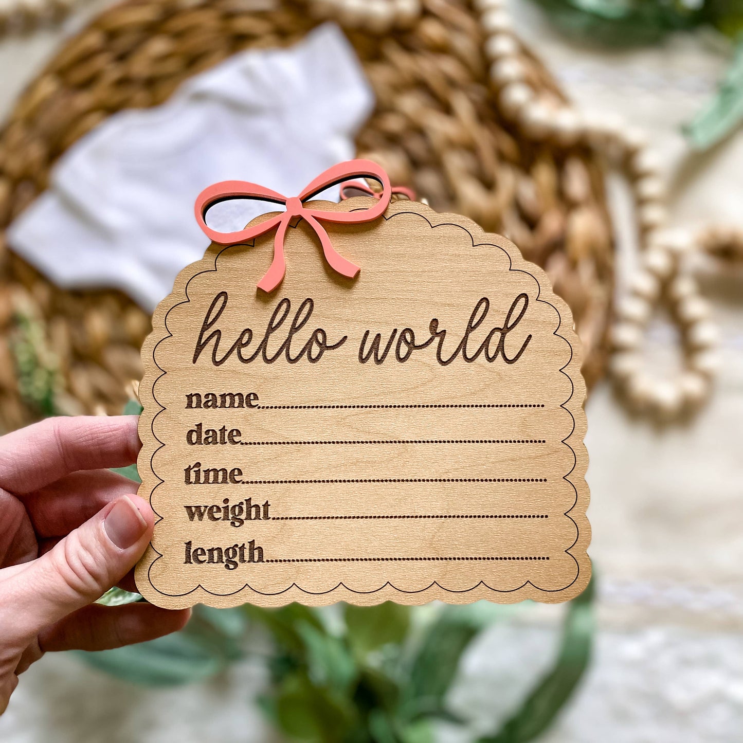 Hello World Birth Stat sign dainty bow