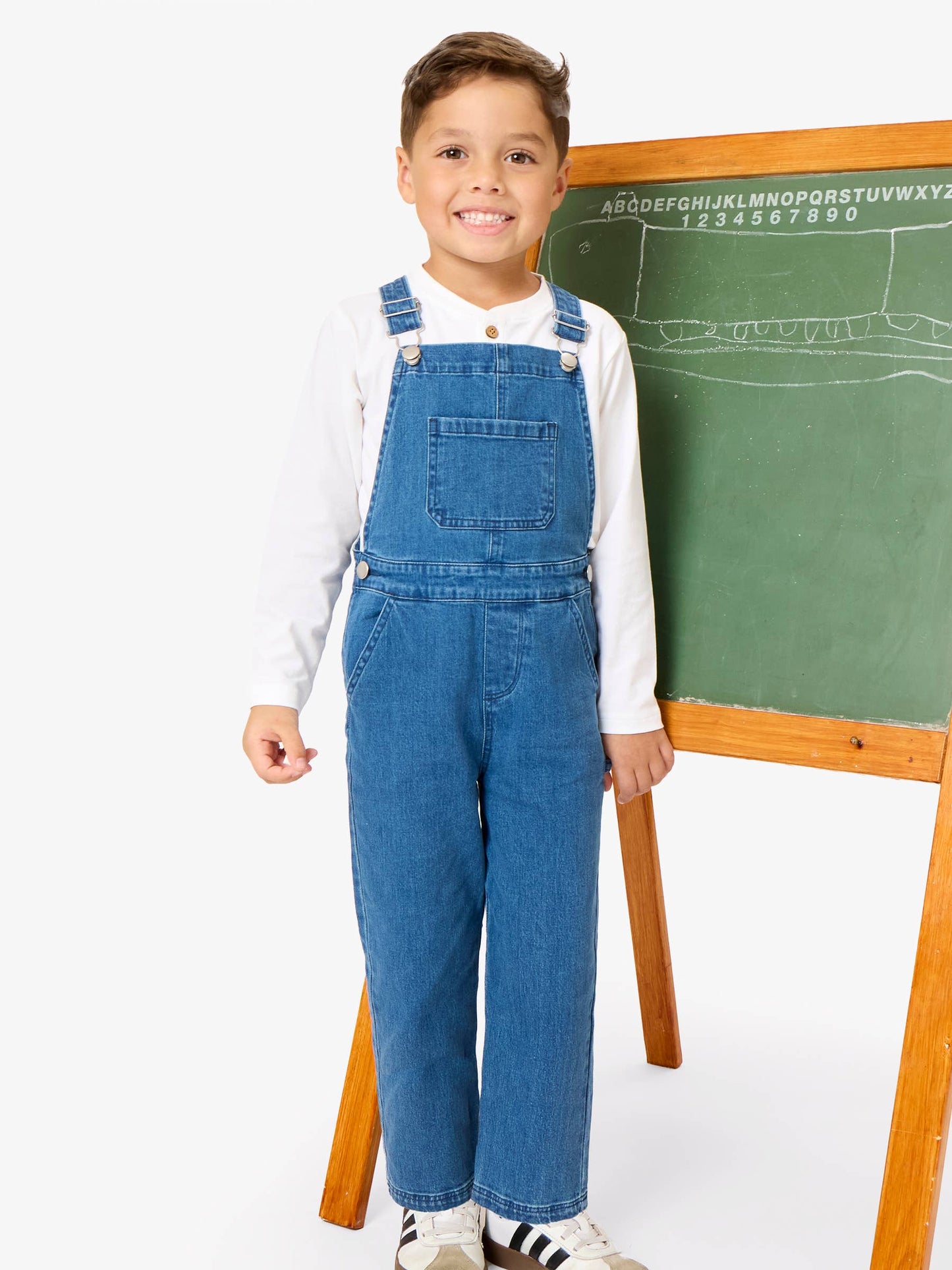 Boys Medium Wash Stretch Denim Overalls