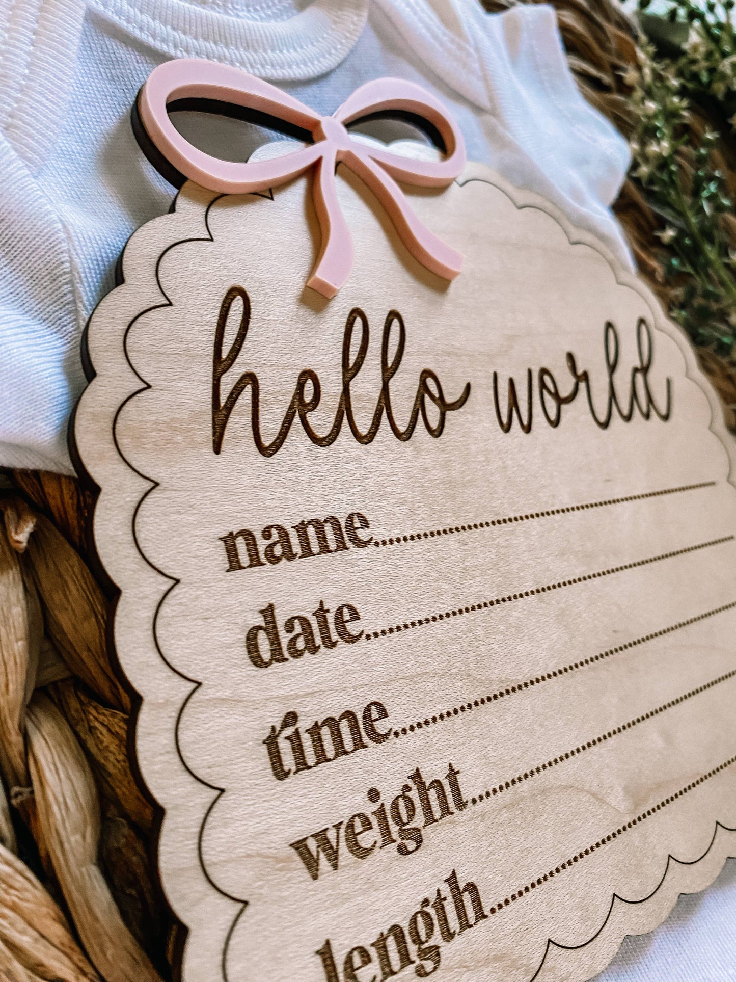 Hello World Birth Stat sign dainty bow