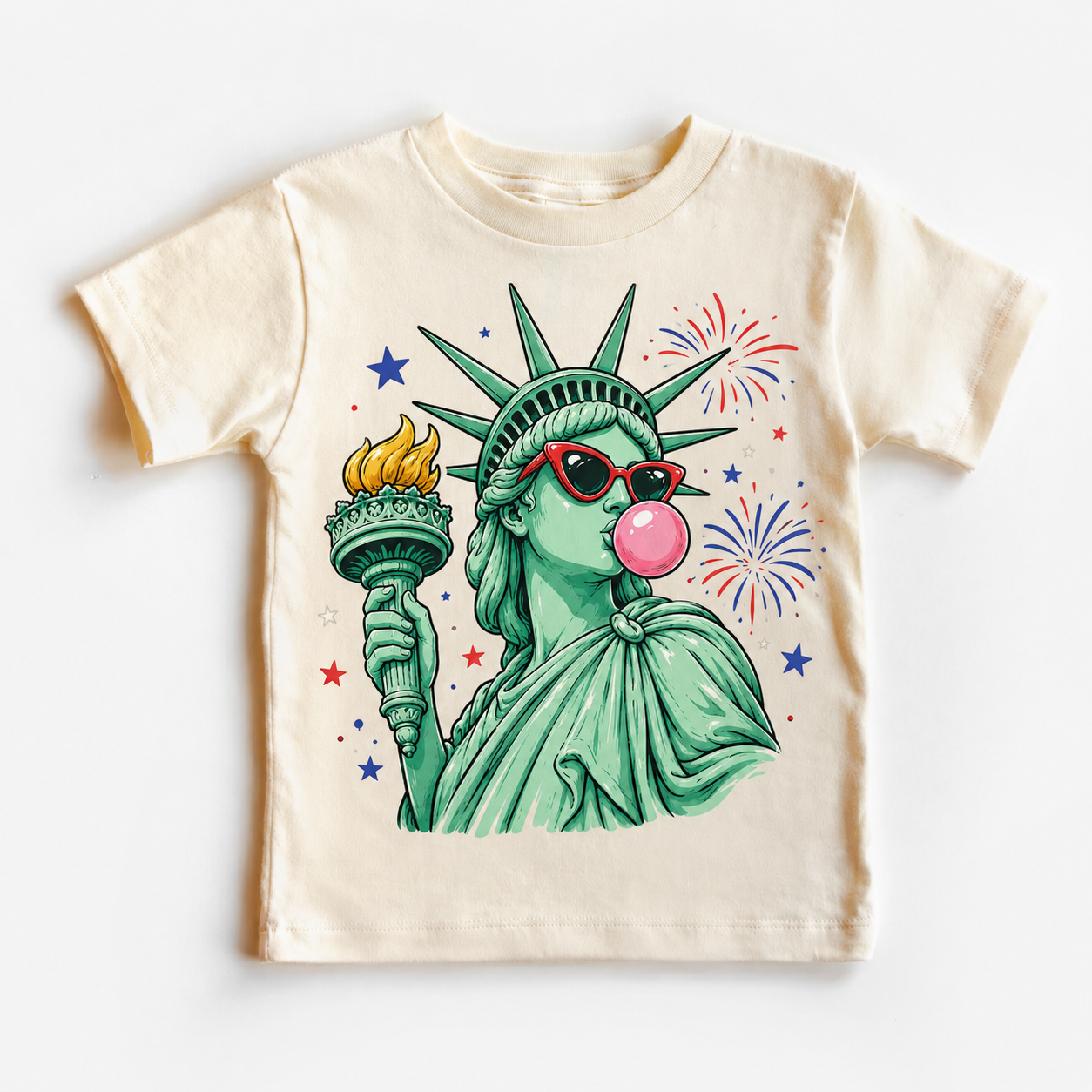 Statue Of Liberty Bubble Gum Kids 4th Of July Graphic Tee, Patriotic Summer Shirt
