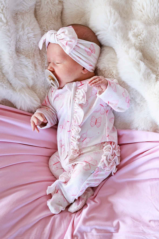 Ruffle Zipper Footie | Blooming Butterflies