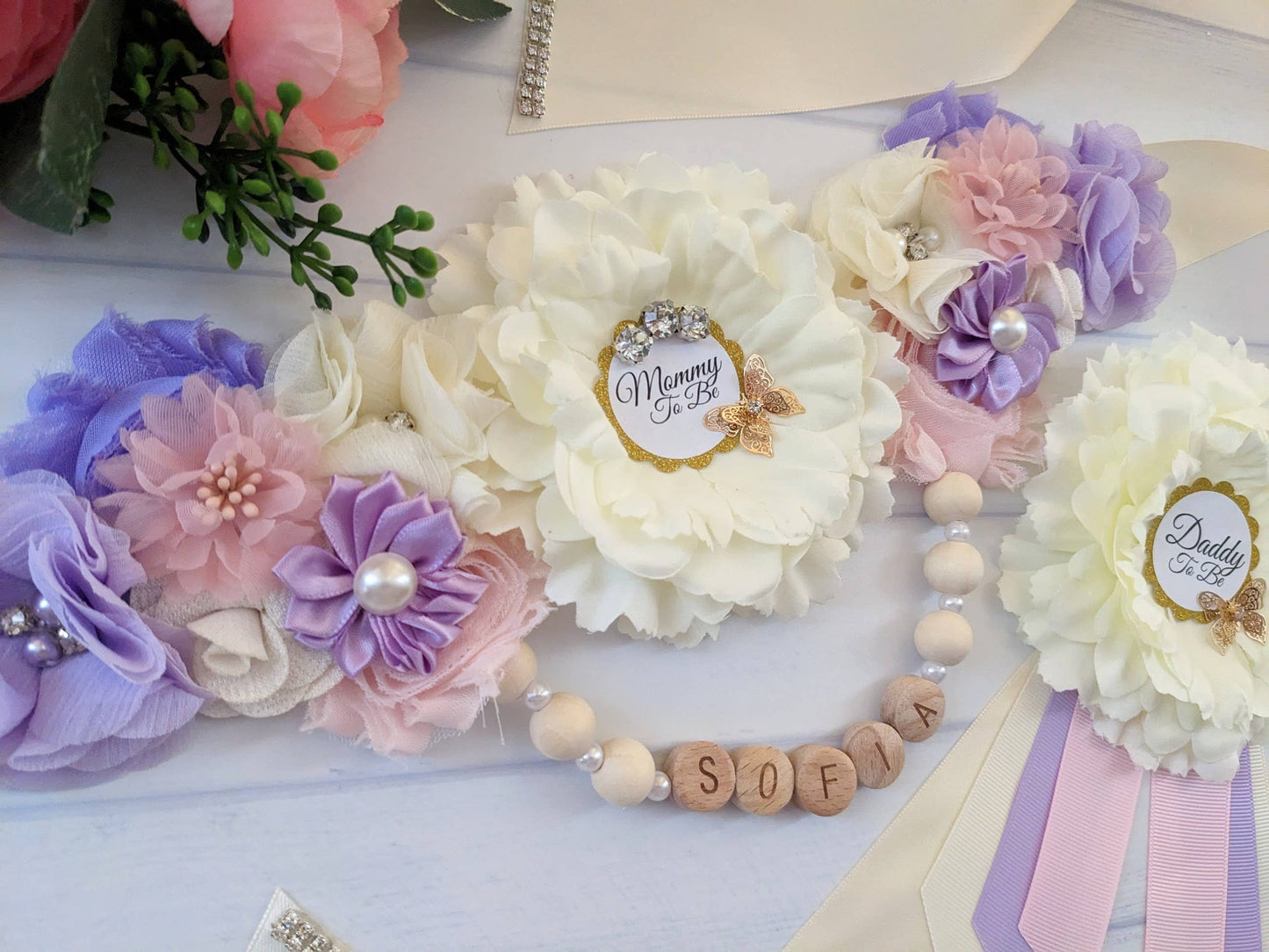 Butterfly Baby Girl Shower Mom To Be Sash Belt Photo Prop